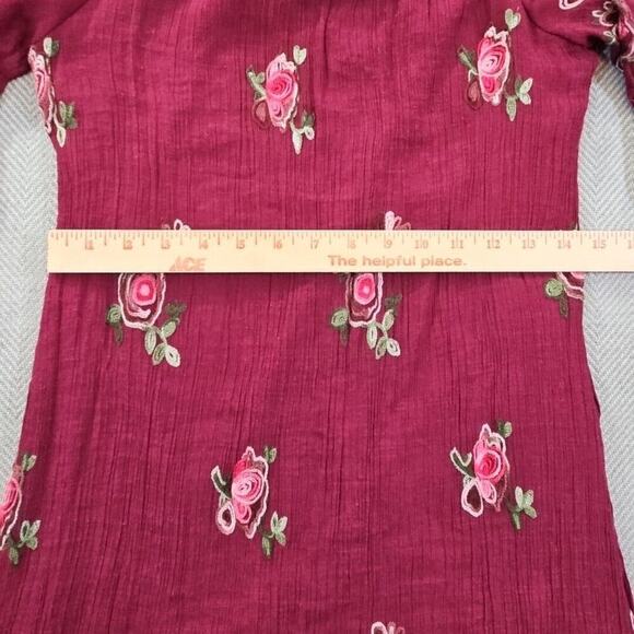 Fig and Flower Women's Medium Red Smock With Rose Embroidery Ruffled Sleeves EUC - Picture 8 of 14